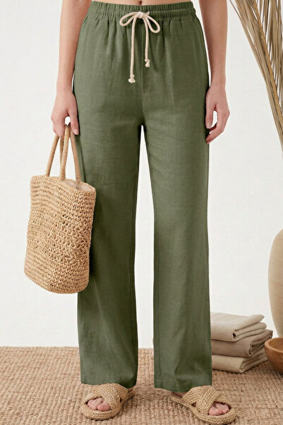 INFLUYENTE Women's Muslin Palazzo Pants - Wide Leg High Waist