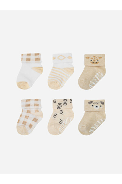 Infancie By Styli Pack of 6 - Baby Cotton Anti Slip Turn Head Socks 0-6M