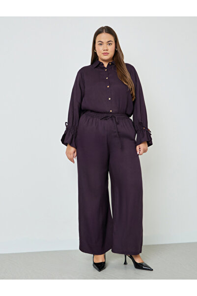 Styli Plus Size Solid Cotton Wide Leg Pants
