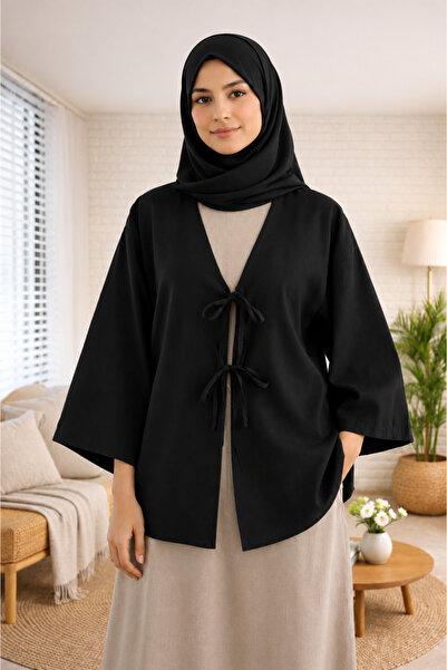 SafaButik Önü Bağlamalı Tunik Siyah Oversize Yeni 4 mevsim giyilebilir