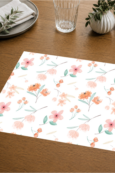 Grafiklas Reklam ve Tanıtım Hizmetleri Soft Pembe Çiçek Desenli Amerikan Serv...