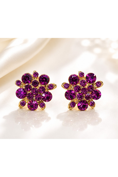 Amanda Luxury Purple Crystal Flower Earring for Women - Gold Plated Stud Earr...