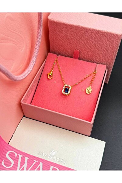 Generic Elegant Gold Necklace with a Brilliant Blue Square Stone