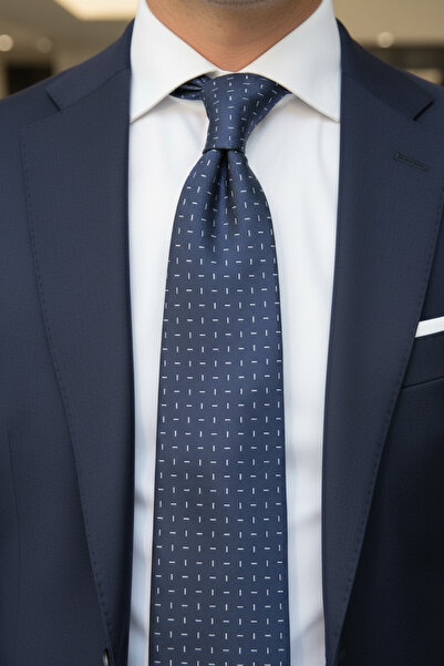 CROATE Navy Blue Minimal Pattern 100% Milano Silk Tie