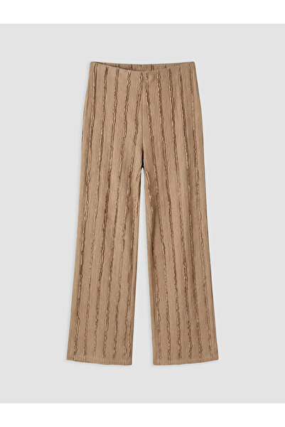 LC Waikiki Beige Textured Women's Trousers with Elastic Waist