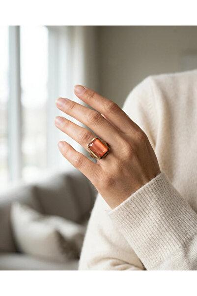Dorvina Bronze Women's Ring Authentic Brass Plated Rectangular Orange Cat's E...