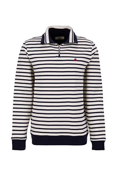 BROOKS BROTHERS Lacivert Erkek Bato Standart Fit Çizgili Sweatshirt BBSS26MSW001