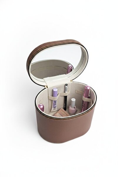 Moda fiesta Makeup Organizer Mirrored Makeup Bag Tan – Portable Cosmetic Orga...