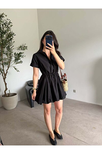 Bade Butik Black Short Sleeve Balloon Dress