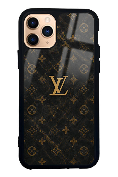 Spoyi iPhone 11 Pro Black Mermer Gold LV Tasarımlı Glossy Telefon Kılıfı
