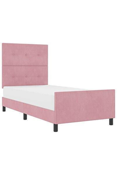 vidaxl Pat cu arcuri cu headboard Roz 90 x 190 cm Catifea