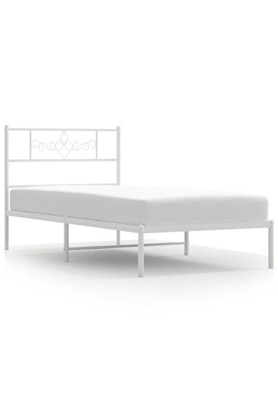 vidaxl Cadru de pat metalic fără saltea, cu tăblie, alb, 75x190 cm