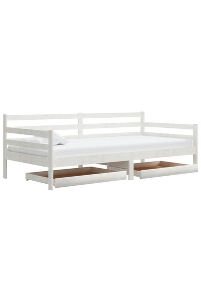 vidaxl Pat de zi cu sertare, alb, 90x200 cm, lemn masiv de pin