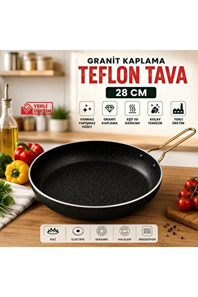 zaTen Pazar 28 cm Granite Coated Teflon Pan with Non-Stick Surface, Large Size