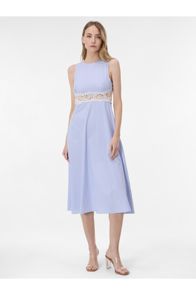 ORSAY Rochie midi de damă, albastru deschis, cu dungi și dantelă