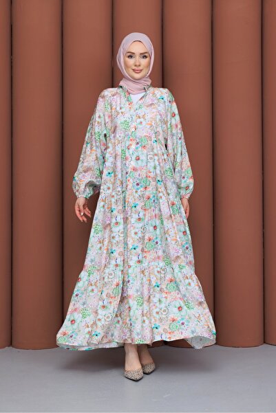 PAVENTİ Modal Dress Floral Green