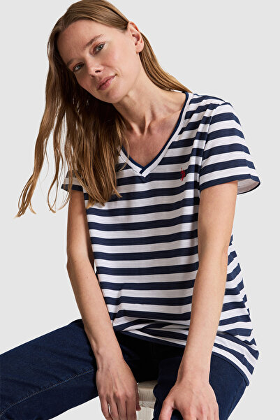 U.S. Polo Assn. Women's Navy Blue V-Neck T-Shirt 50323572-Vr033