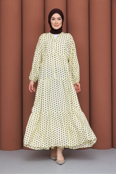 PAVENTİ Modal Dress Polka Dot Yellow