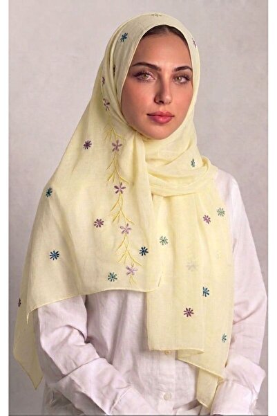 Veil Designer Azaara Floral Pual Two Layers with Colorful Embroidery on the E...