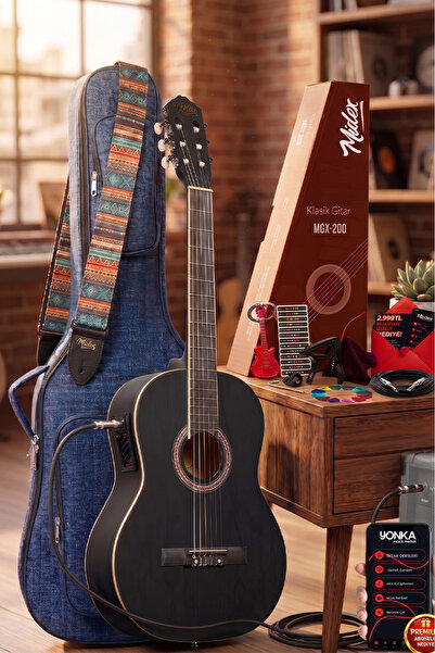 Midex MGX-200MBK-EQ Ekolayzerli Profesyonel Elektro Klasik Gitar Seti Mat Siy...