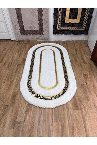 SANCAK DERİ HALI LÜKS GOLD VARAKLI EKRU OVAL PELUŞ HALI