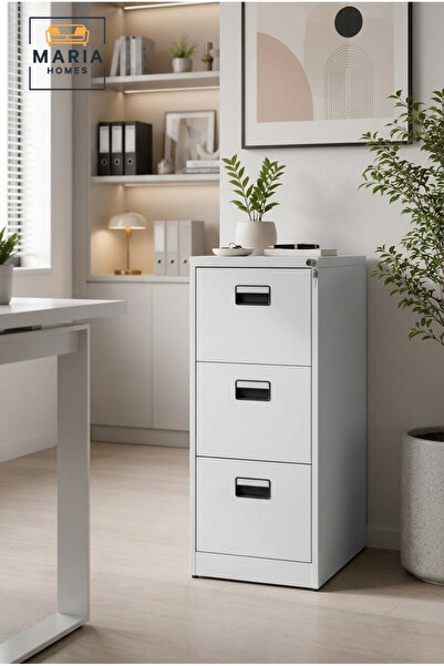 MARIA HOMES 3-Drawer Vertical Filing Cabinet – Lockable Metal Office File Sto...