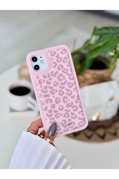 Go Aksesuar Iphone 11 Uyumlu Pembe Leopar Deri Tasarımlı Esnek Silikon Kılıf