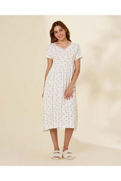 REDTAG Women White And Blue Floral Nightgown