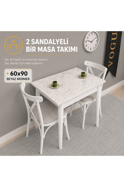 VOGUE TASARIM VE AKSESUAR 60x90 Mutfak Masası 2 Sandalyeli Takım | Küçük Yeme...
