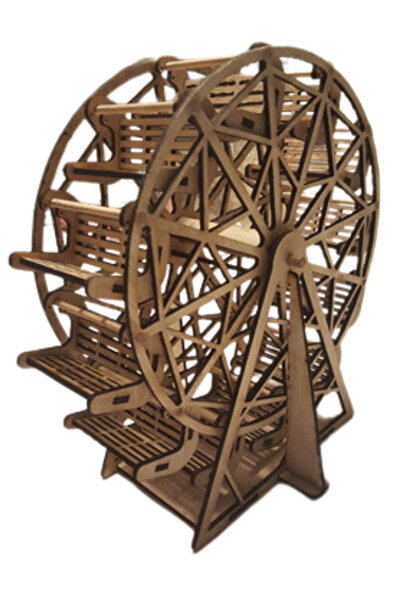 EVEDEĞER Ahşap Dönme Dolap Maketi MDF 3D Puzzle Dekoratif Obje Demonte