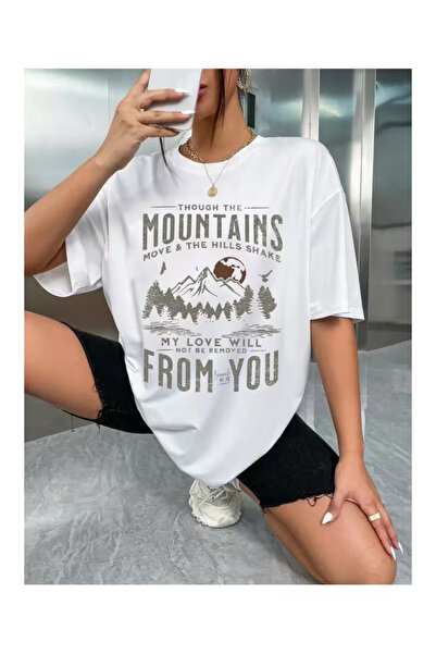 Massgai Tricou unisex oversize din bumbac 100% cu imprimeu Mountains From You