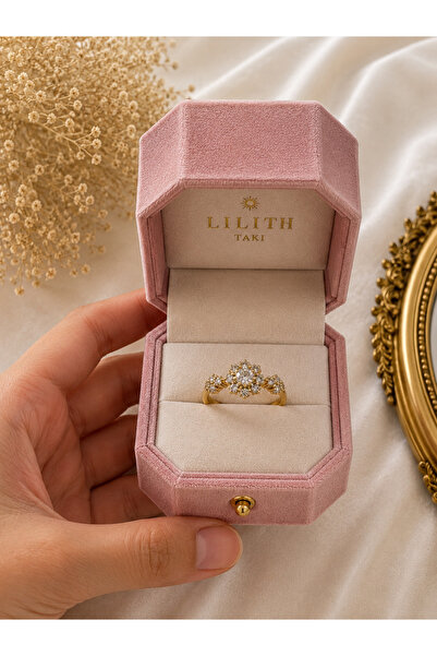 Lilith Takı Flower Design Stone Women's Ring – Sparkling Elegant Gold Color A...
