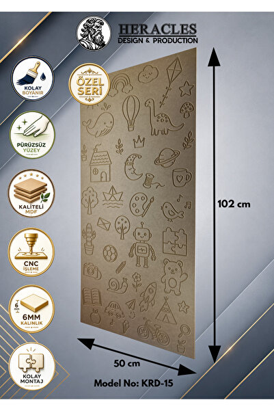 HRC Dizayn (KRD-15) 3D Görünümlü MDF Dekoratif Duvar Paneli 102x50 cm 6 mm CN...