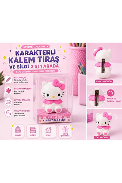PeriMila Sevimli Tasarım Kedi Figürlü Kalemtraş Silgi Çocuklar İçin Hediye Kı...