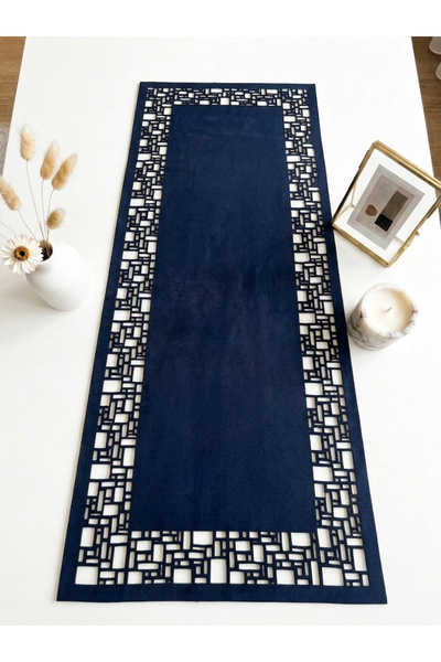 Ergüven Home قماش سويدي باللون الأزرق الداكن مقاس 40 × 100 سم لطاولة القهوة -...