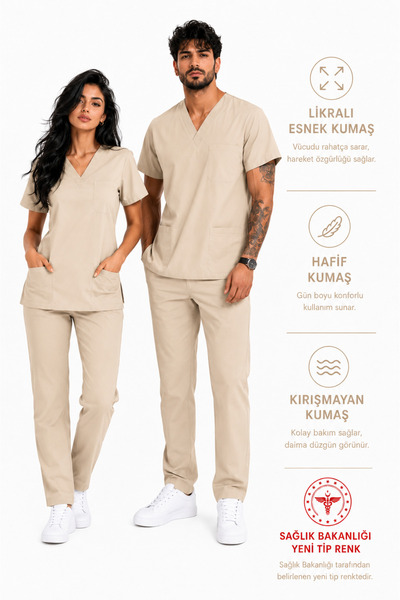 İNCİ ÜNİFORMA Lacivert Likralı Kadın Scrubs Takım Hemşire Doktor Forması V Ya...