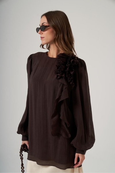 Nuss 3011 Ruffled Collar Detailed Flounce Shirt Bitter