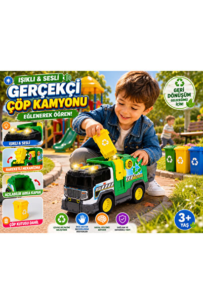Cici Oyuncak Işıklı Sesli Geri Dönüşüm Çöp Kamyonu Oyuncak Çöp Arabası Hareke...