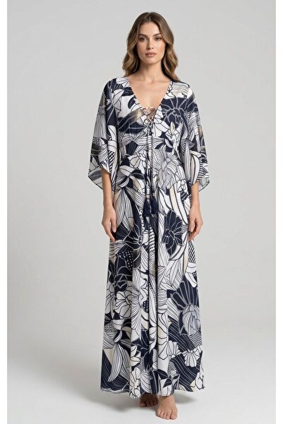 moda gk Shiny Patterned Bohemian Imported Silk Dress with Bead/Embroidery Detail