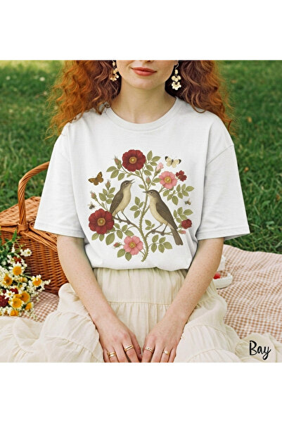 Grafftee Clothing Birds and Flowers Printed Unisex Oversize T-Shirt
