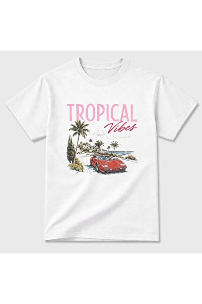 Grafftee Clothing Μπλουζάκι Oversize Unisex με στάμπα Tropical Vibes