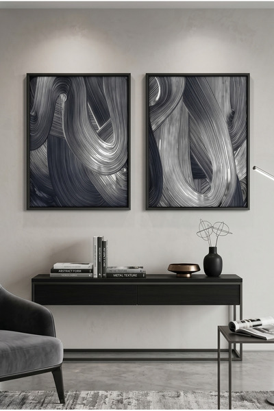 Jasmine Art Chrome Stroke Set of 2 Abstract Wall Art | Framed Canvas Print wi...