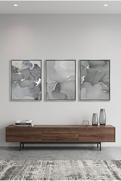 Jasmine Art Sterling Vein Set of 3 Abstract Wall Art | Framed Canvas Print wi...