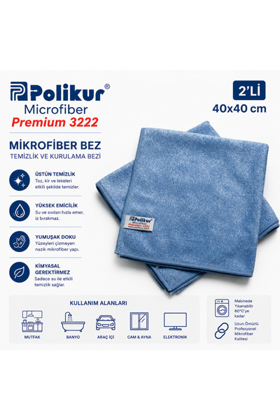 Polikur Mikrofiber 2'li Premium Bez 40*40cm (3222)