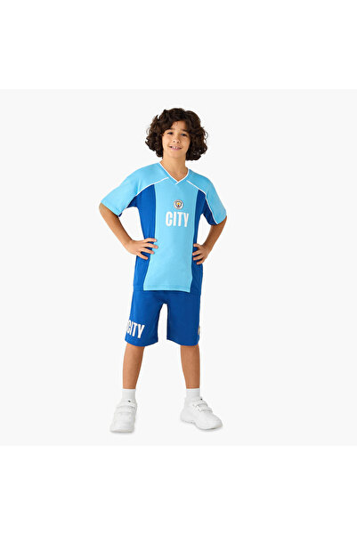 Manchester City Printed V-neck T-shirt and Shorts Set