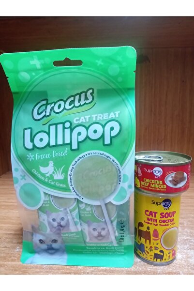 Crocus Tavuklu Ve Kedi Çimli Kedi Lolipop 10 ADET+1 ADET TAVUK&BİFTEKLİ PÜRE ...