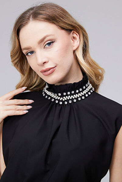 moda benna Women's Hakim Collar Blouse with Stone and Pearl Detailing, Sleeve...