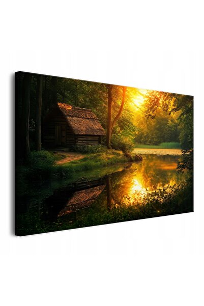 DecoWalls Tablou Pe Panza Cu Rama, DecoWalls, Casa Langa Apa, 90x60 cm, Print...