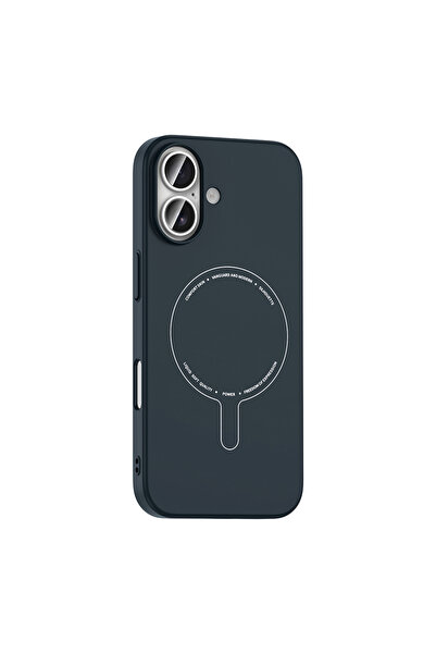 Techaks iPhone 16 Kılıf M-Safe Şarj Özellikli Kamera Korumalı TCHS Elio Sert PC Kapak - Lacivert