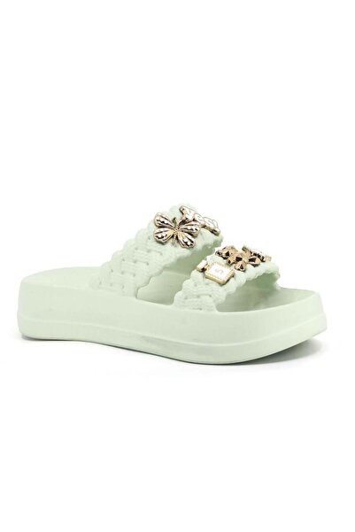 Raneel Kazançlı Alışveriş High Sole Accessory Double Strap Slippers Green